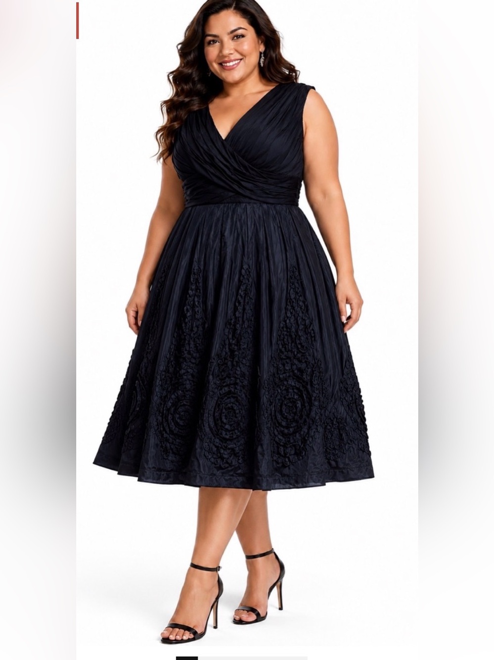 NWT Adrianna Papell SZ 22W Black Sleeveless V-Neck Midi Fit&Flare Dress/Bust 48+